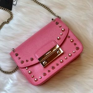 FURLA JULIA STUDDED CORAL MINI CROSSBODY CHAIN BAG ♥️ Valentine♥️